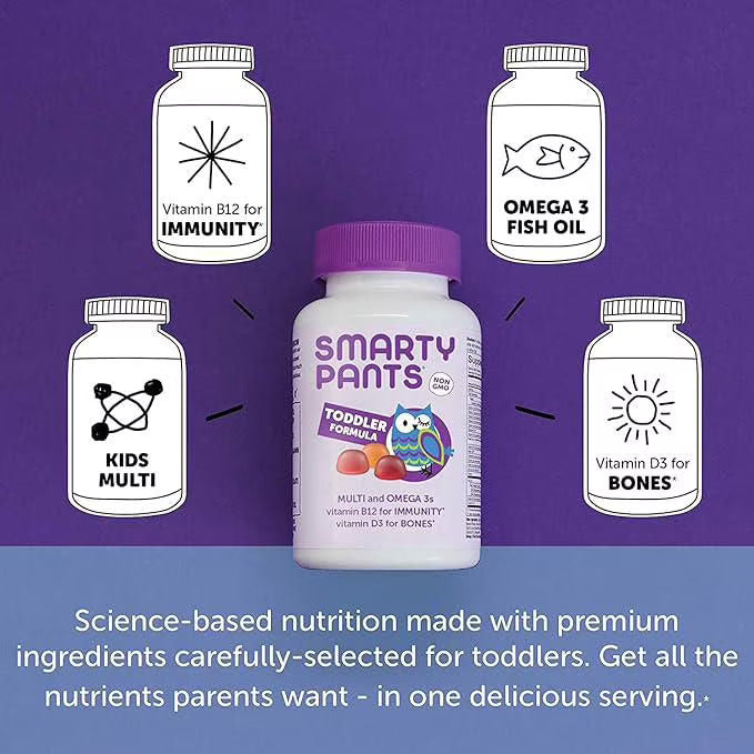 SmartyPants Little Ones Formula Daily Gummy Multivitamin: Vitamin C, D3, & Zinc for immunity, Gluten Free, Omega 3 Fish Oil (DHA/EPA), Vitamin B6, Methyl B12, 90 Count (30 Day Supply)