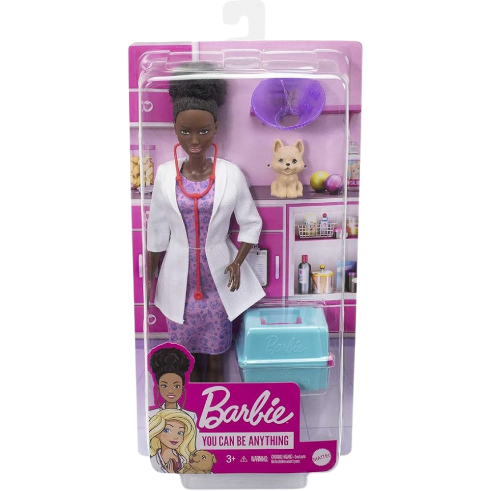 Barbie Doll & Pets,  Brunette Pet Vet Wearing Removable Outfit With Puppy