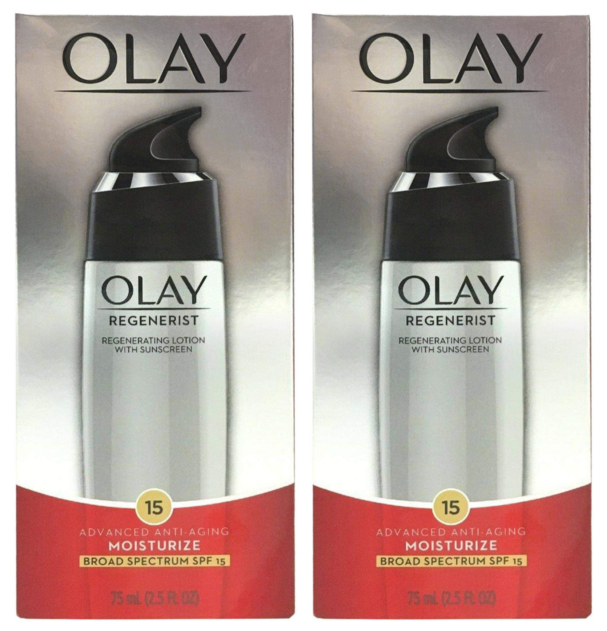 (PACK of 2) Olay Regenerist Regenerating LOTION with Broad Spectrum SPF 15 , 2.5 Fl Oz (75 ml) EACH - Advanced Anti-Aging Moisturize