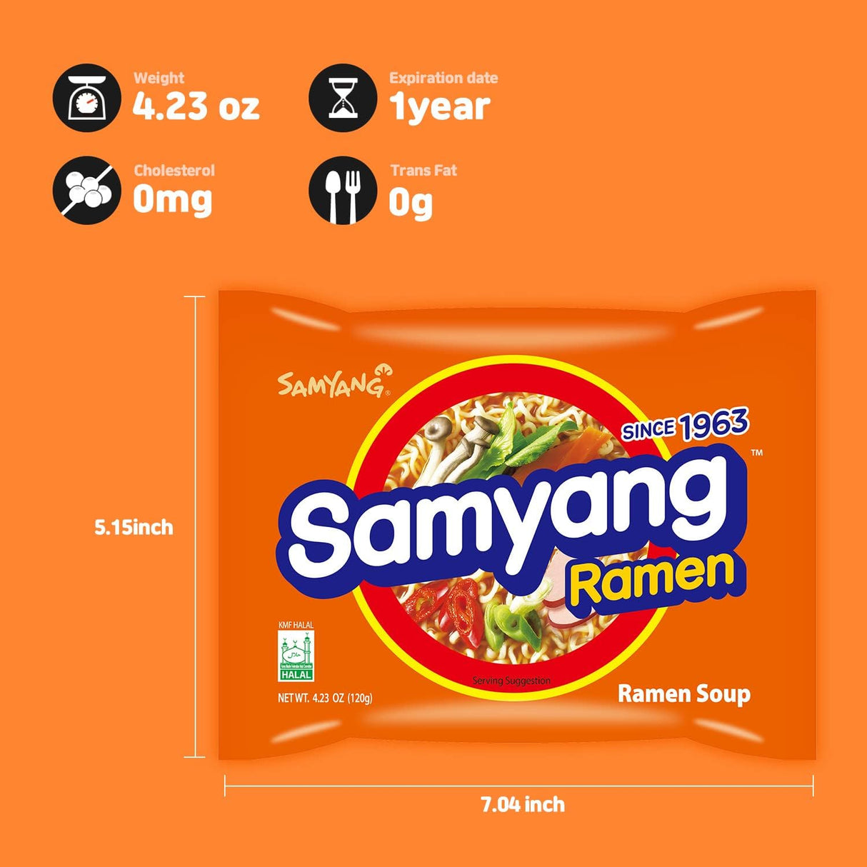 Samyang Ramen Korean Noodle Soup, 4.23 oz (Pack of 5)