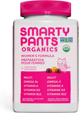 SmartyPants Gummy Vitamins Organic Gummy Women's Daily Multivitamin: Probiotic, Vitamin C, D3 & Zinc for Immunity, Biotin, Omega 3, B6, Methyl B12 for Energy (Single Bottle, 30 Day Supply), Pink, 120 Count