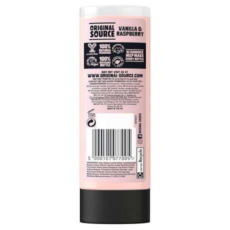 Original Source Vanilla & Raspberry Shower Gel, 100 Percent Natural Fragrance, Vegan, Cruelty Free, Paraben Free, 250 ml