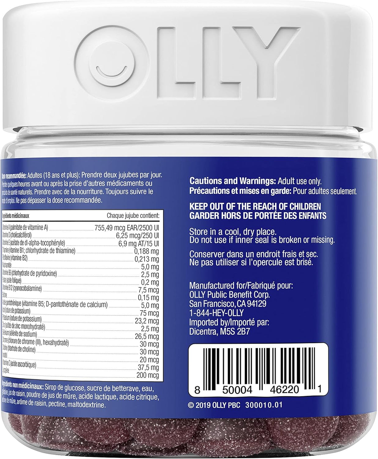 OLLY Men's Multi Gummy Supplement with no artificial flavours and colours Blackberry Blitz multivitamin to help support men's health 45 day supply 90 gummies