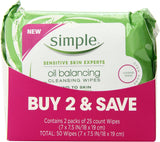 Simple Oil Balancing Cleansing Wipes 25 ct, Twin Pack by Simple