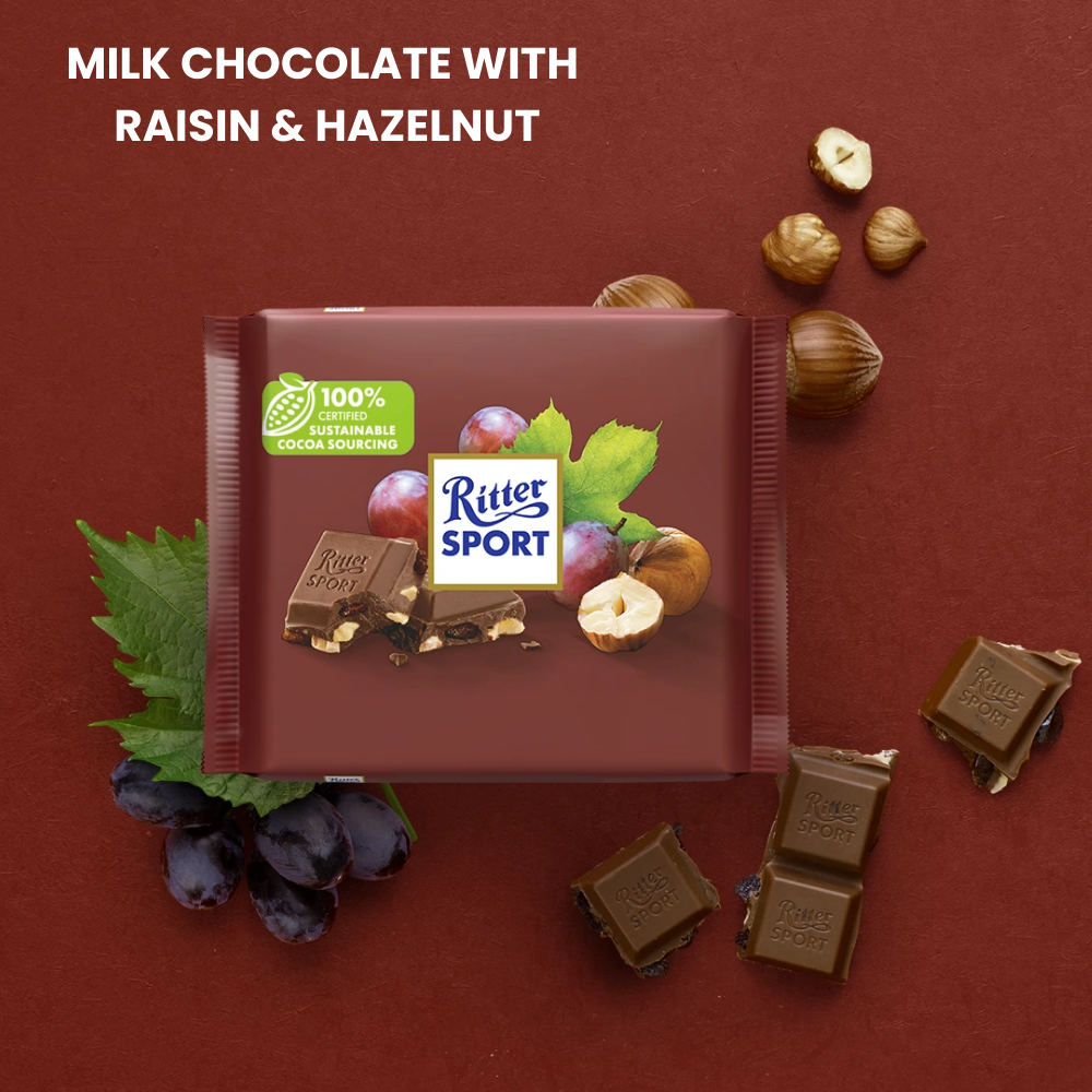 Ritter sport Milk Chocolate with Raisin and Hazelnut (1pc)