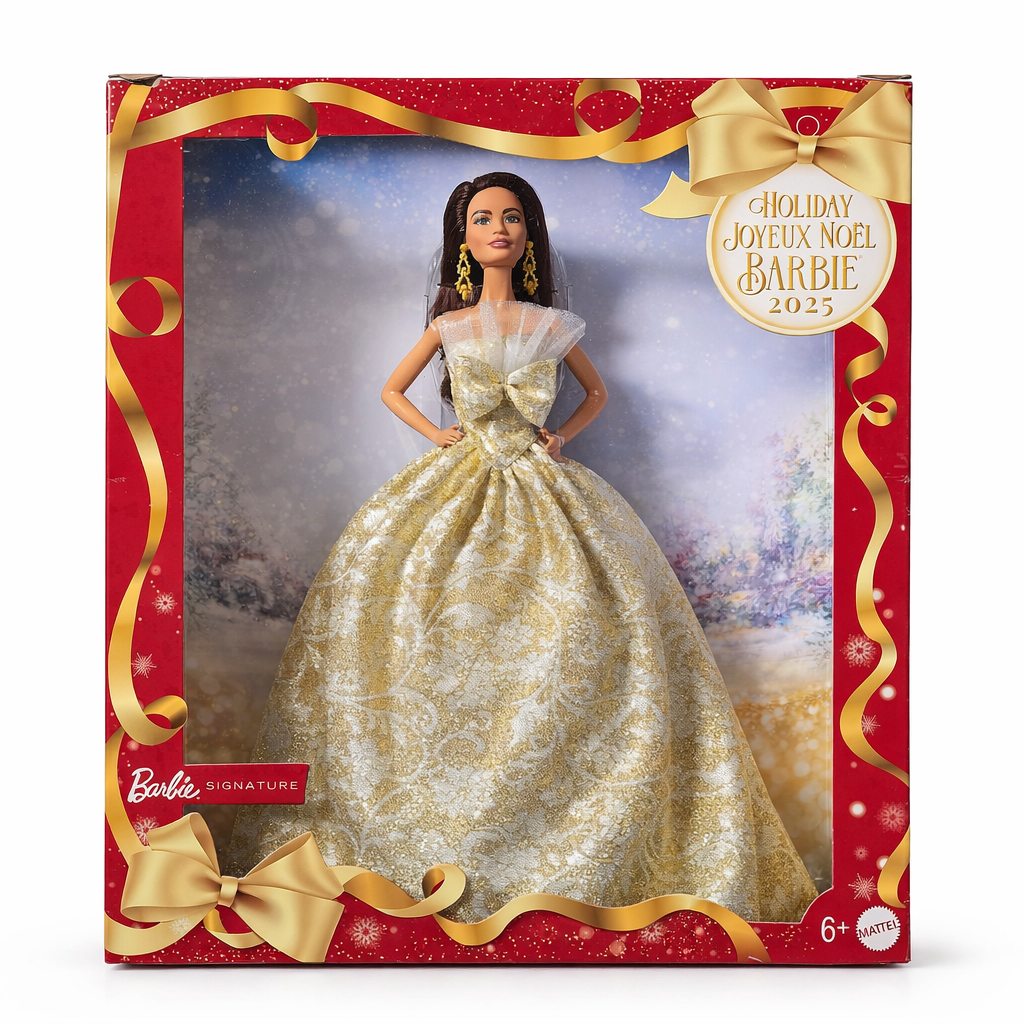 Barbie Signature 2025 Holiday Barbie Collectible Fashion Doll – Gold & White Gown