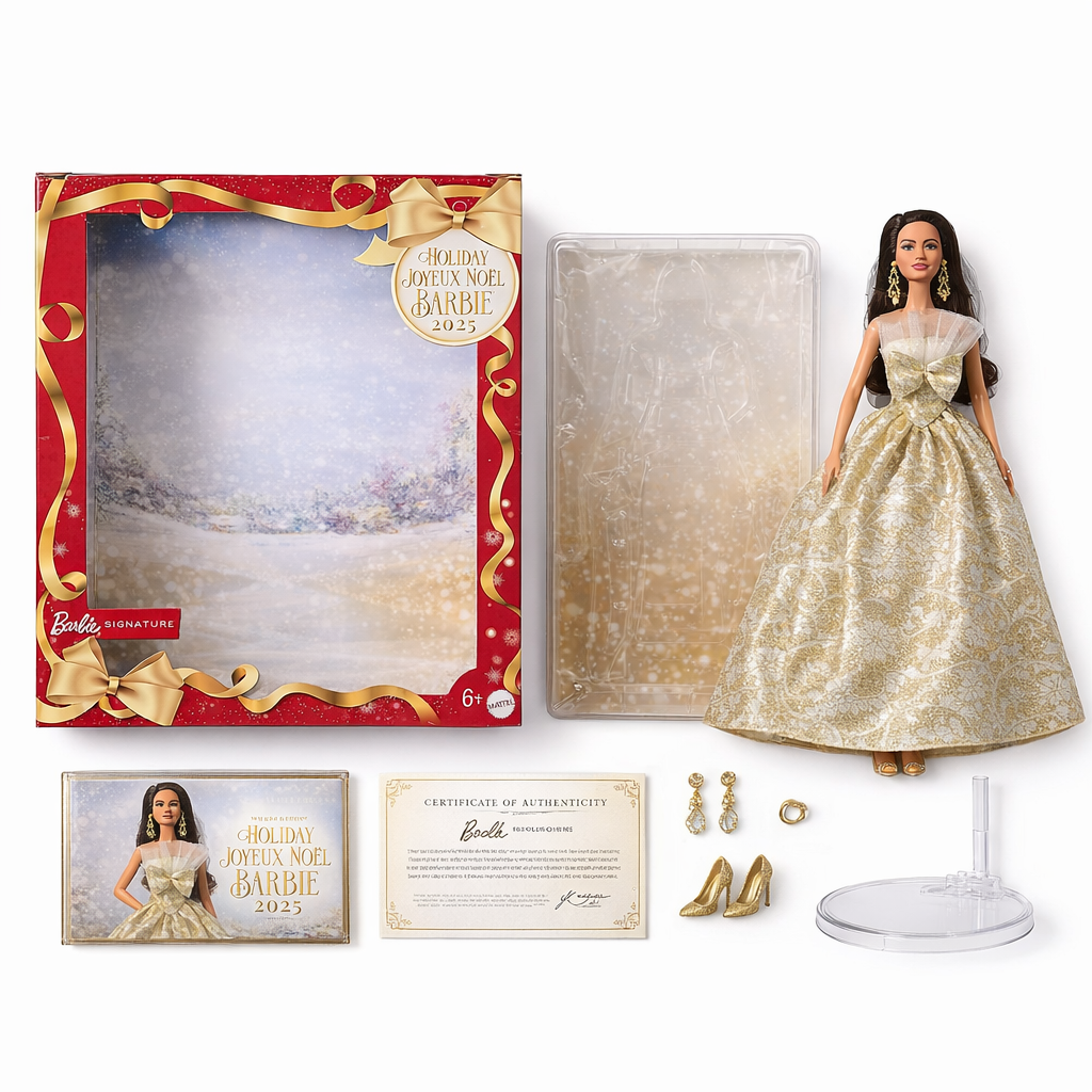 Barbie Signature 2025 Holiday Barbie Collectible Fashion Doll – Gold & White Gown