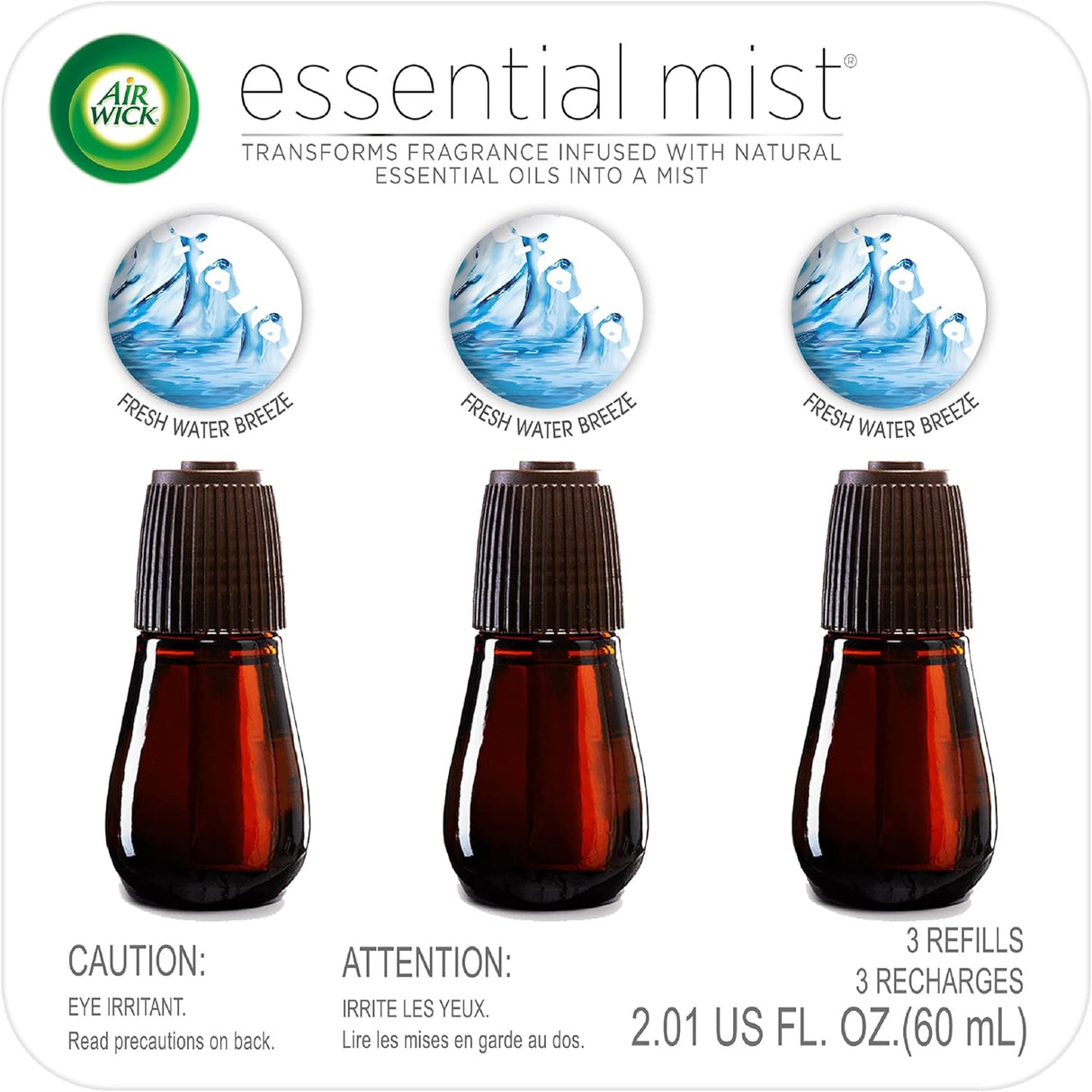 Air Wick Essential Mist Refill, 3ct, Fresh Waters, Air Freshener, Essential Oils