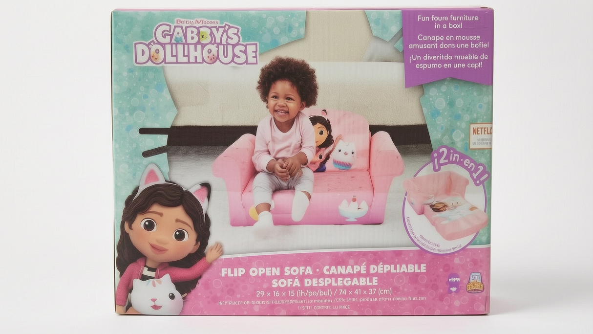 Gabby’s Dollhouse 2‑in‑1 Kids Flip Open Foam Sofa