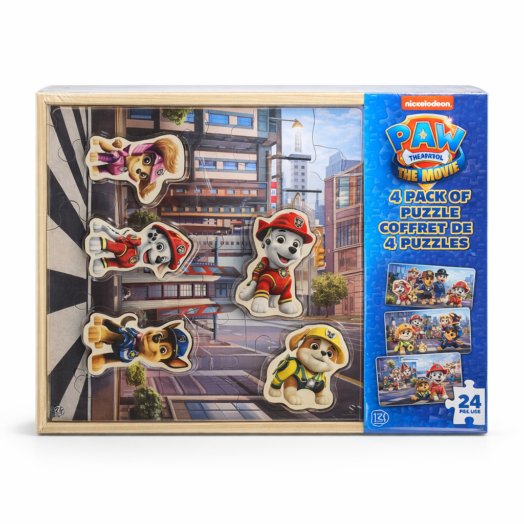 PAW Patrol: The Movie 4 Pack Wooden Jigsaw Puzzles – 24 Piece Puzzles with Character Pieces