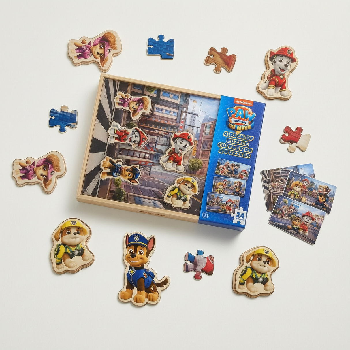 PAW Patrol: The Movie 4 Pack Wooden Jigsaw Puzzles – 24 Piece Puzzles with Character Pieces