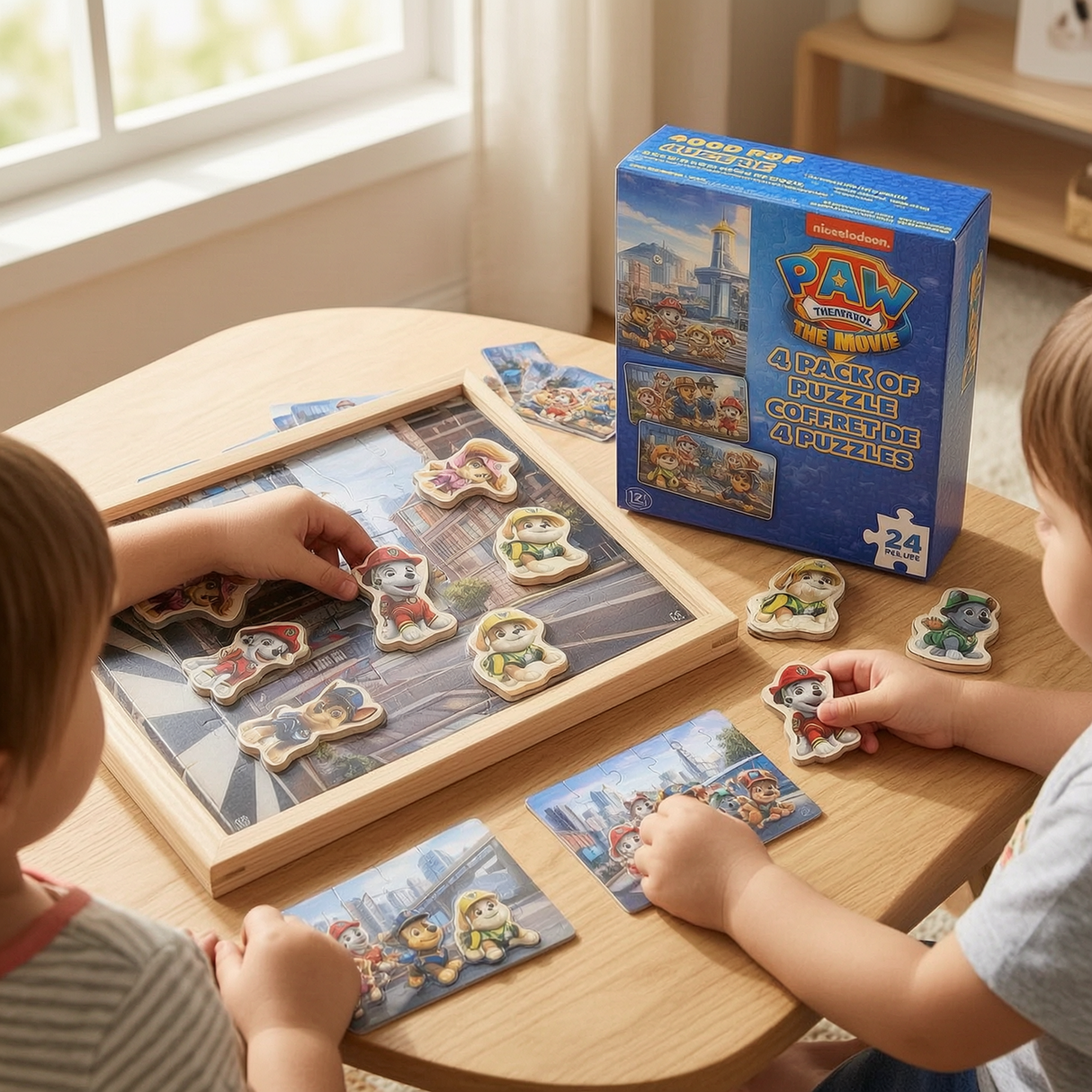 PAW Patrol: The Movie 4 Pack Wooden Jigsaw Puzzles – 24 Piece Puzzles with Character Pieces