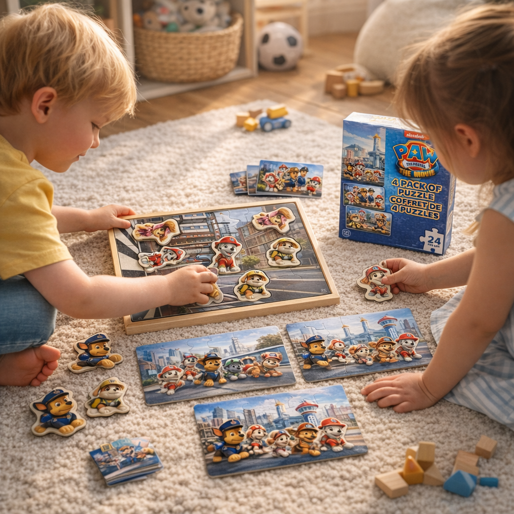 PAW Patrol: The Movie 4 Pack Wooden Jigsaw Puzzles – 24 Piece Puzzles with Character Pieces
