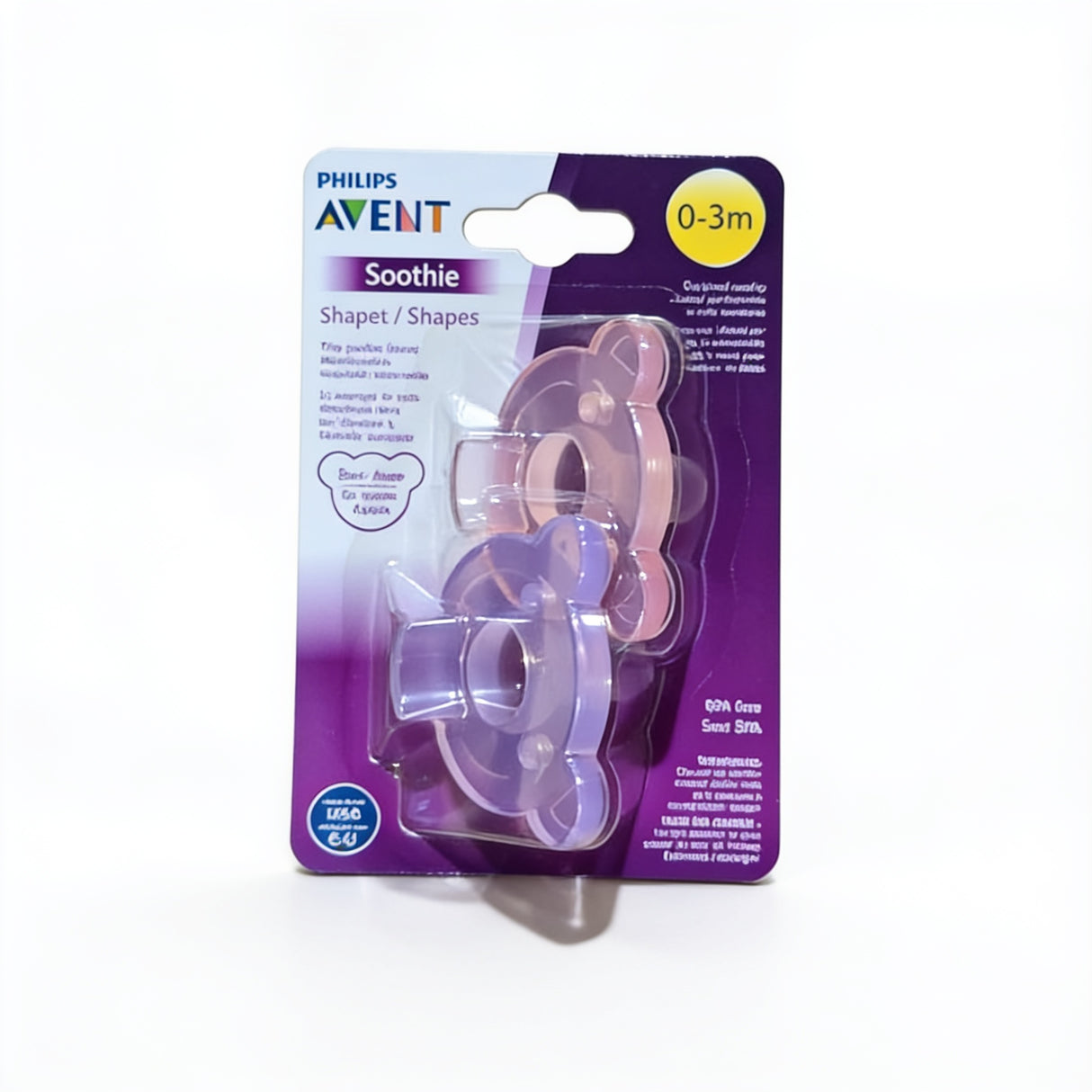 Philips Avent Soothie Shapes Pacifier – 2 Pack (Pink/Purple Bear Shape)