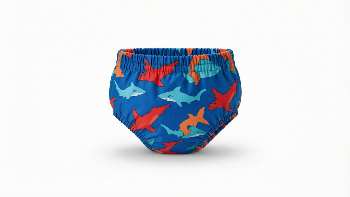 SwimWays Reusable Baby Swim Diaper – Shark Print, Medium (18–22 lbs)