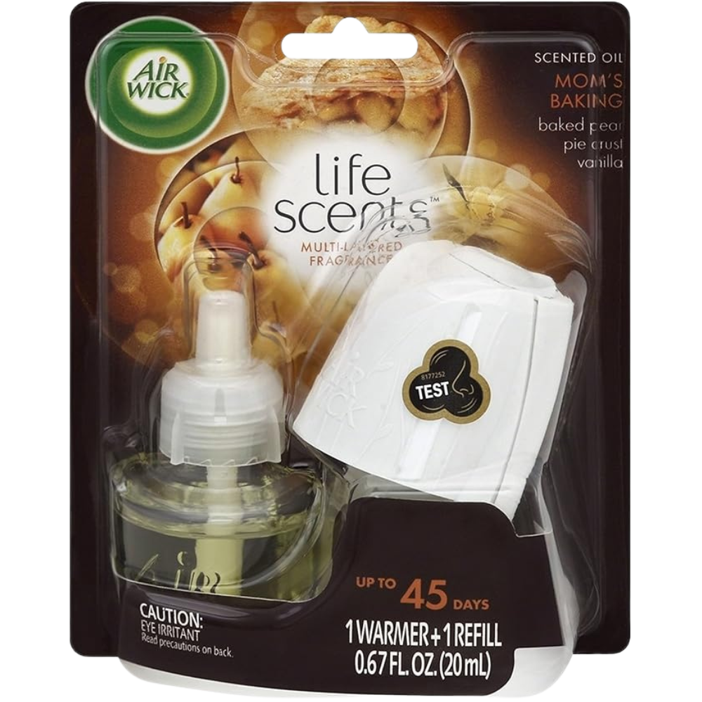 Air Wick Life Scents, Warmer Plug in Plus Scented Oil Starter Kit, Baked Pear Pie Crust and Vanilla