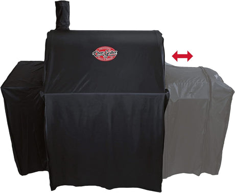 Char-Griller® Durable Polyester Grill and Smoker Cover with Waterproof Material, PVC Lining, and Extendable Design in Black, 46"L x 23"W x 48.5"H, Model 5555